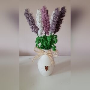 New Handcrafted Lavender Crochet Bouquet in White Vase